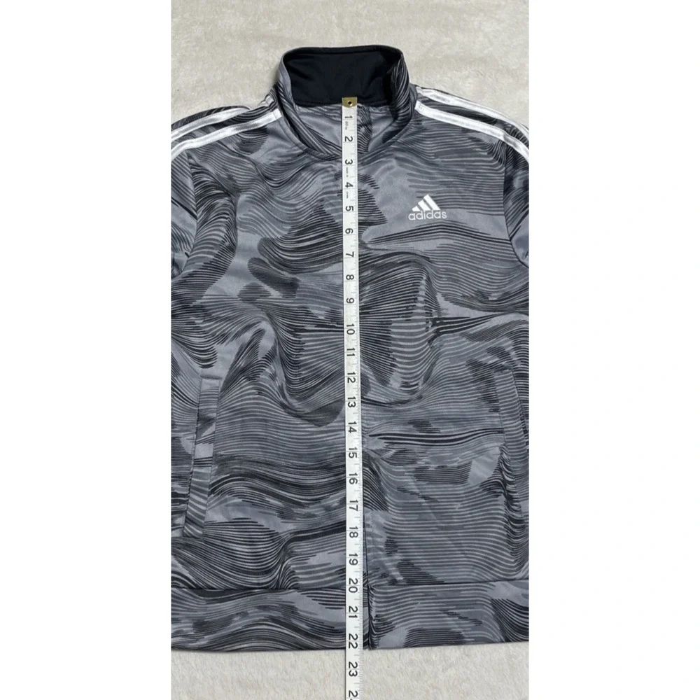 Adidas Track Jacket Boys Girls Medium Gray Swirl Full Zip White Three Stripes